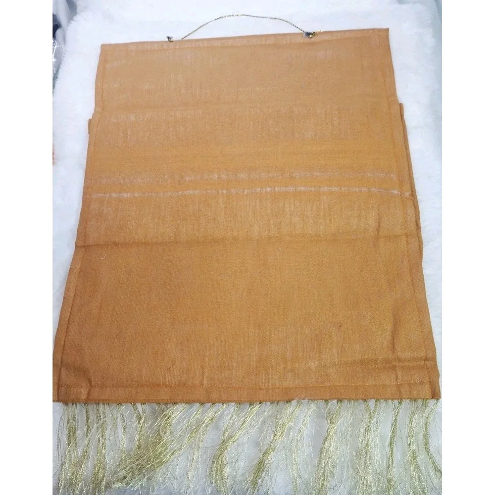 Vintage Peacock Woven Tapestry Wall Hanging Fringed Textile Boho India Pocket